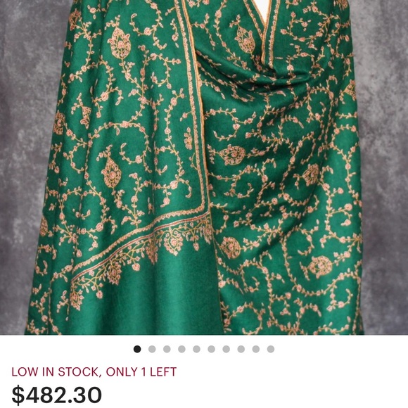 Kashmiri Luxurious Green and Gold Embroidered scarf/Throw Blanket